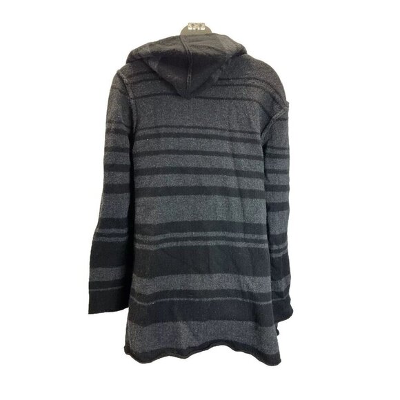 Vince hooded duster Cardigan Size M Black striped Wool Alpaca Cashmere Sweater - Picture 2 of 11